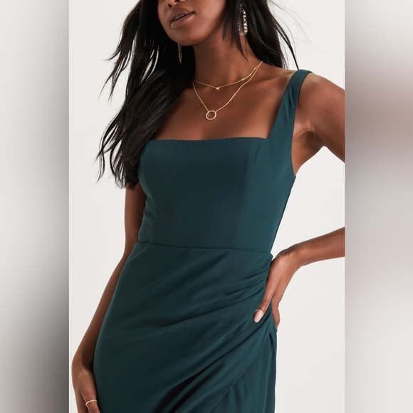 Lulus-Glamorous Disposition Emerald Green Ruched Maxi Dress - Picture 4 of 5
